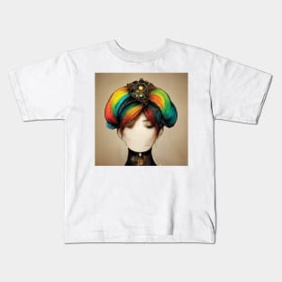 Steampunk Rainbow Wig and Collar Kids T-Shirt